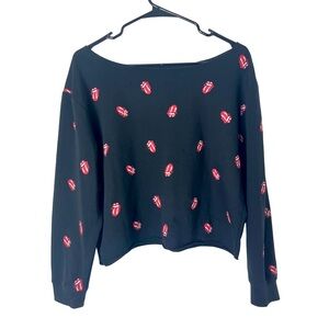 The Rolling Stones Women’s Off Shoulder Logo Long Sleeve Top